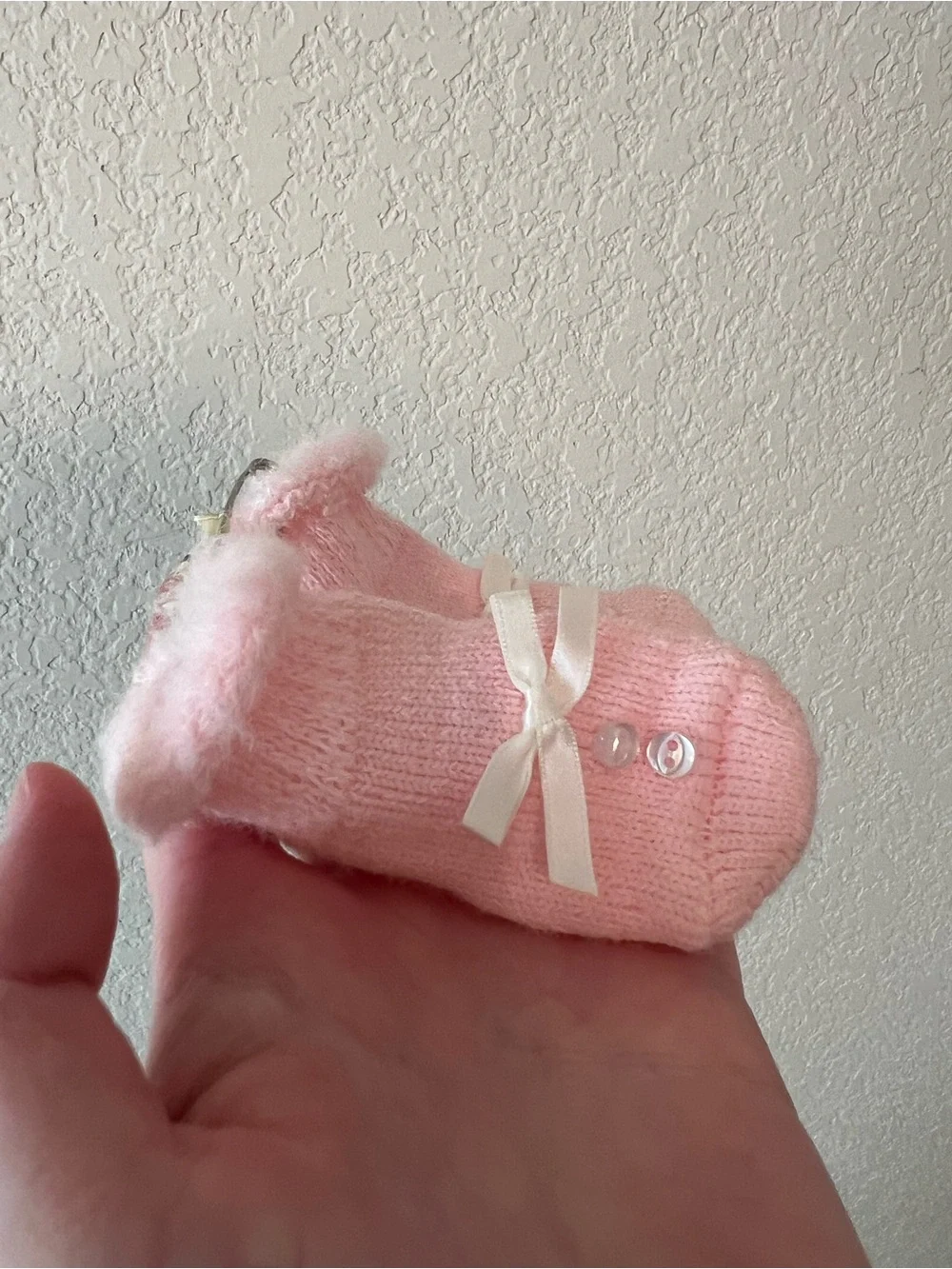 Pink Knit Baby Booties with Satin Bows